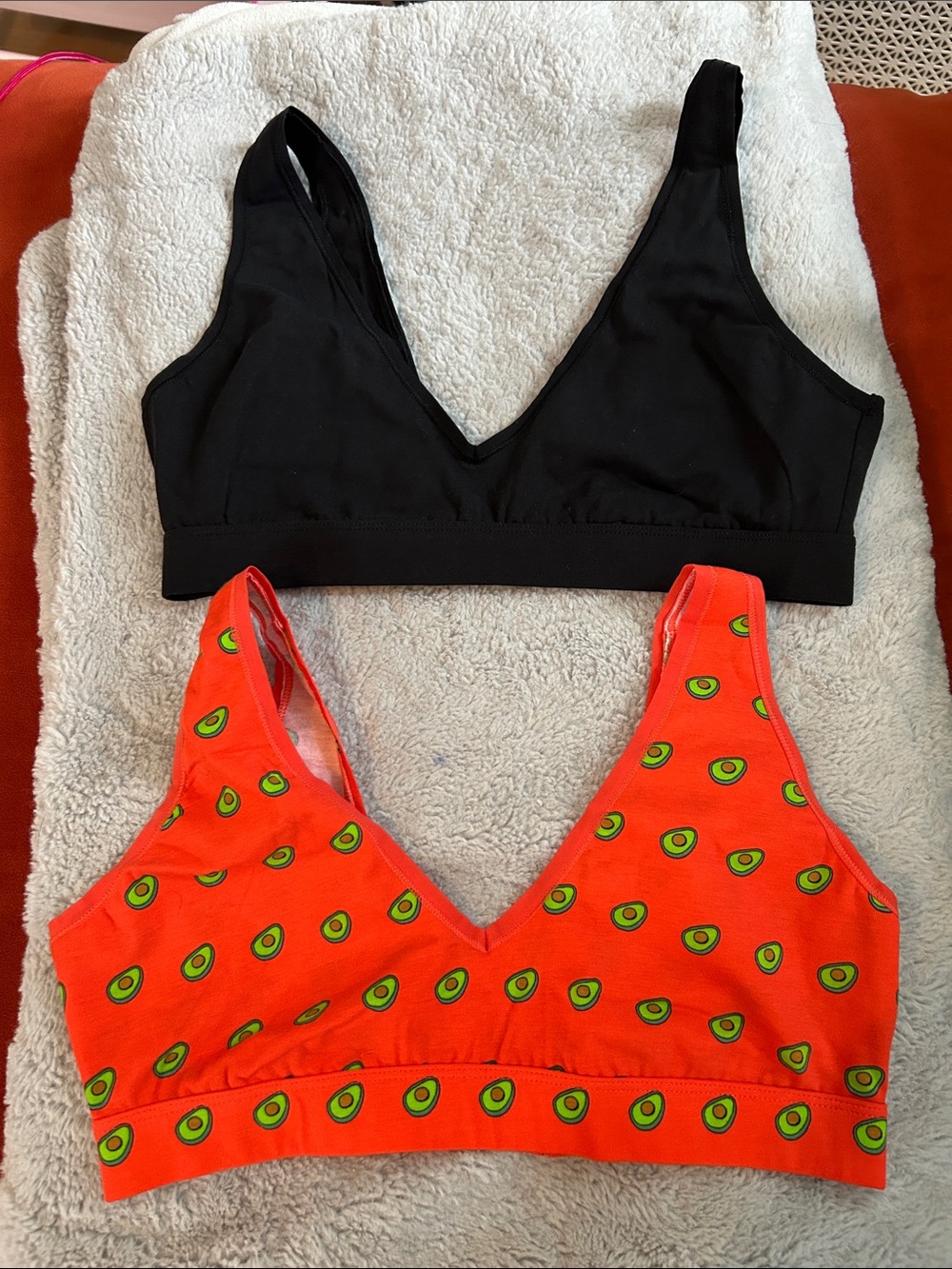 MeUndies Bralette Duo — Black & Orange Avocado Print size M
